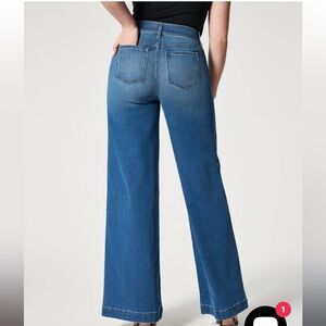 Spanx Seamed-Front Wide-Leg Pull On Jeans Indigo Blue XL